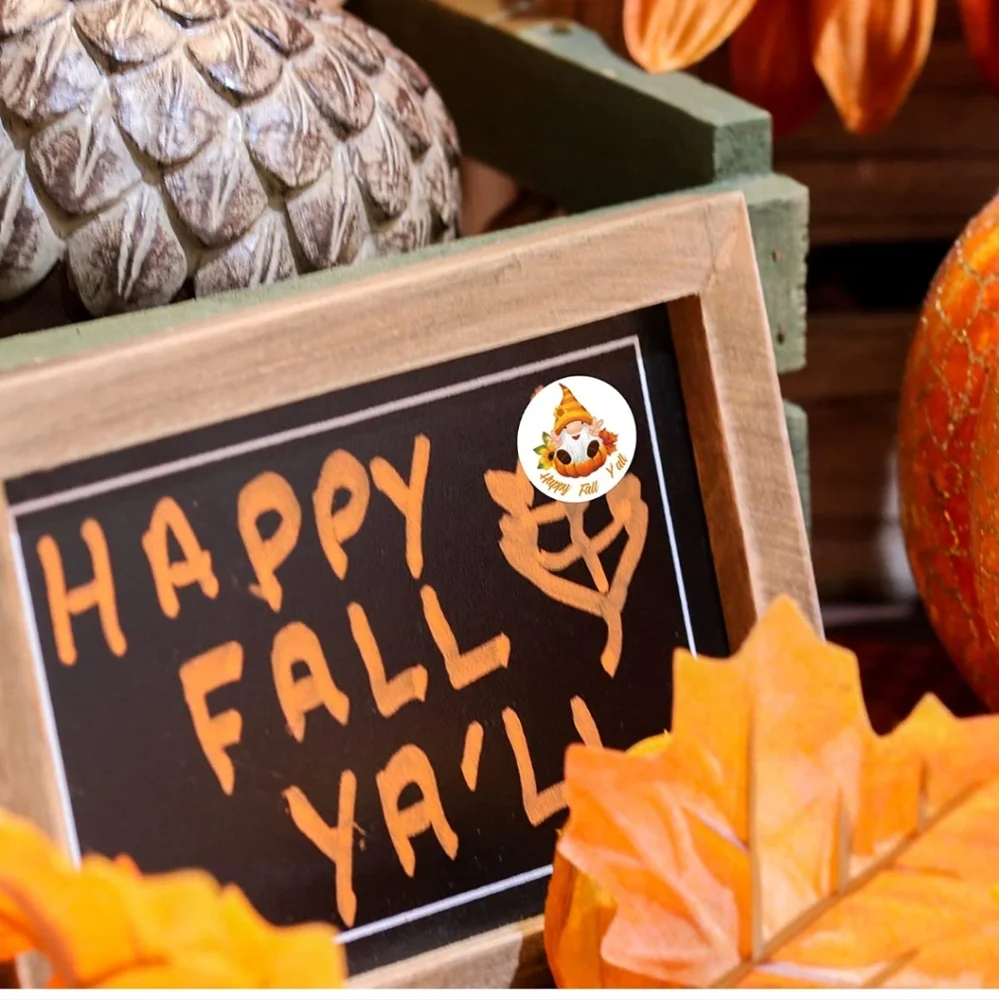 50 ct HAPPY FALL Y'ALL Label Stickers Roll, 1.5 inch Thanksgiving Autumn